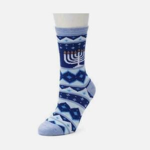 *Shine Hanukkah Menorah Womens Novelty Holiday Crew Socks Blue Shoe Size 9 - 11